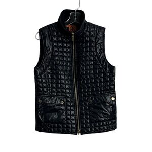 Tory Burch Tricia Puffer Vest Navy Blue Size Small